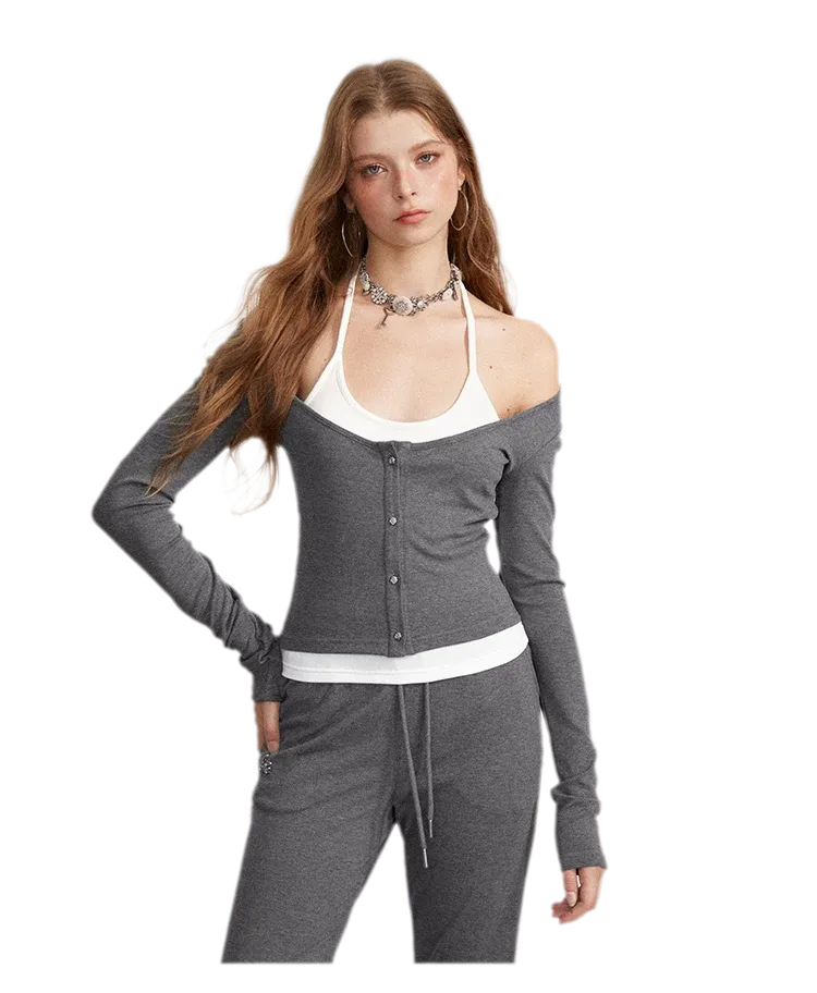 Contrast Tie Layered Pants Set