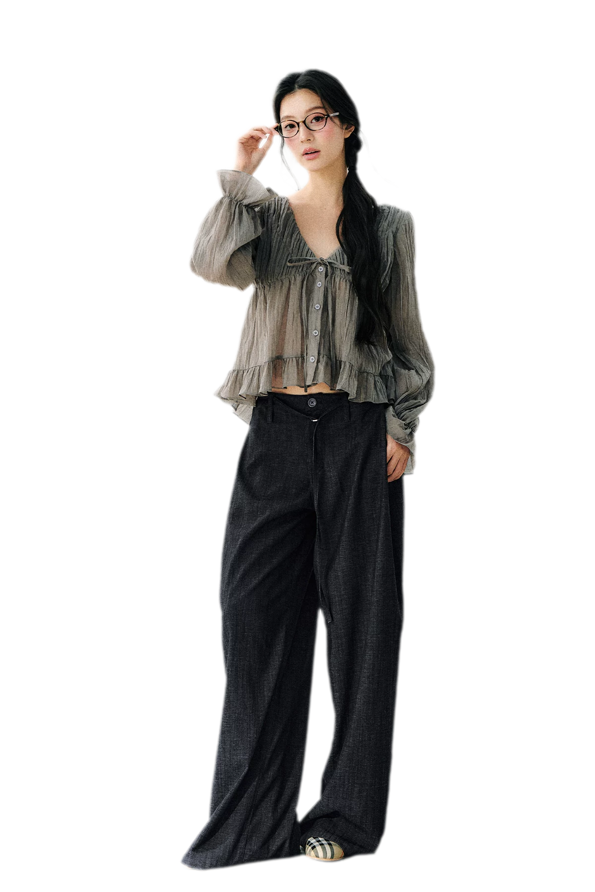 Faux Linen Wide Jeans