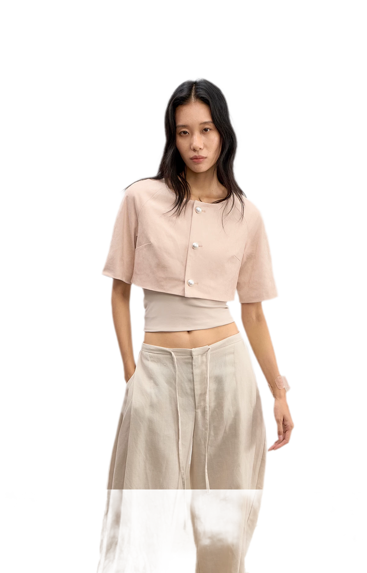 Giacca cropped raglan effetto pelle