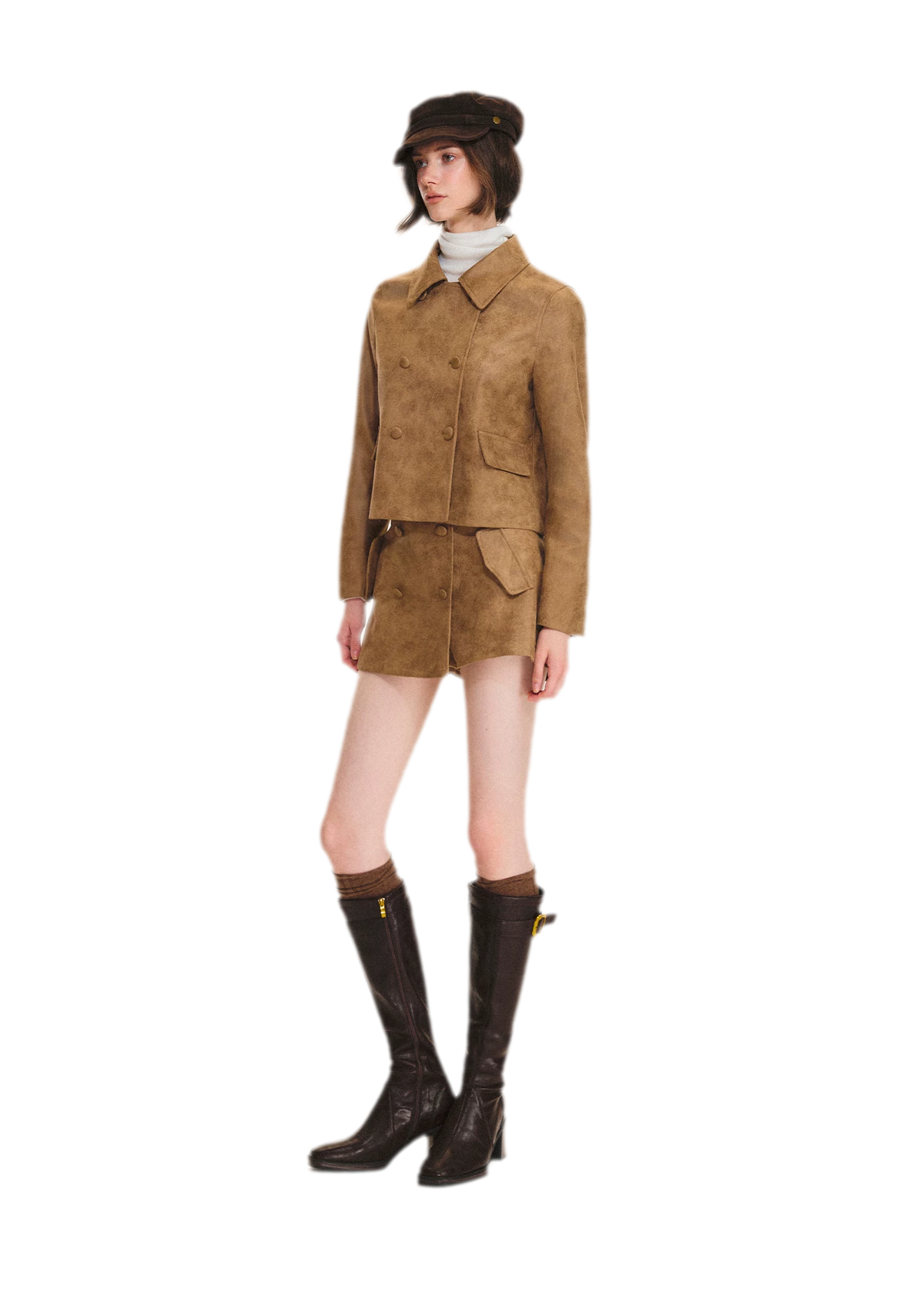 Distressed Leather Jacket Skort Set