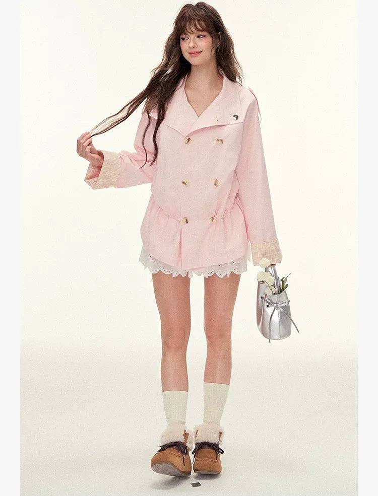 Plaid Cuff Relaxed Trench Coat