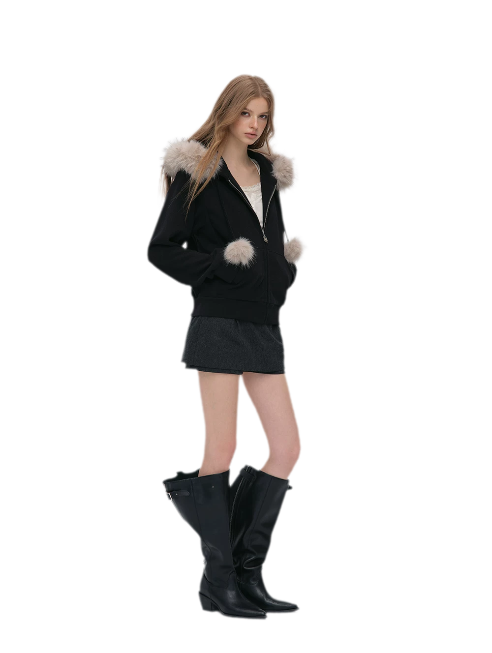 Contrast Fur Hooded Tracksuit