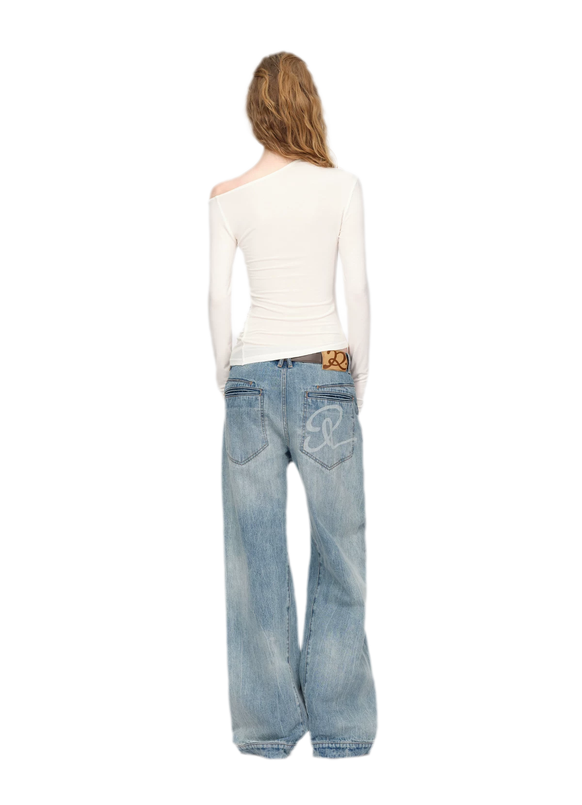 Gewassen vintage jeans met rechte pijpen