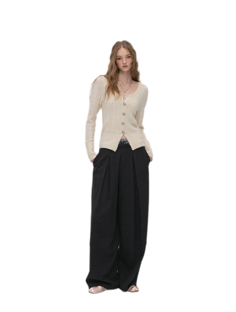 Brushed Cable-Knit Fitted Cardigan