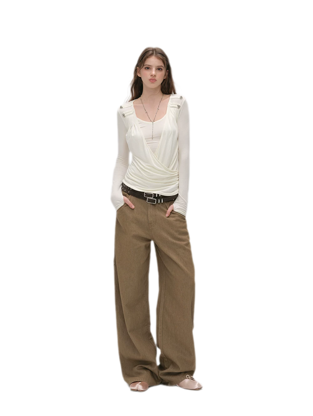 Enzyme-Washed Wide-Leg Utility Jeans