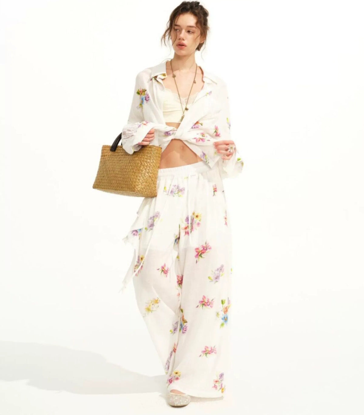 Lyocell Floral Wide-Leg Set