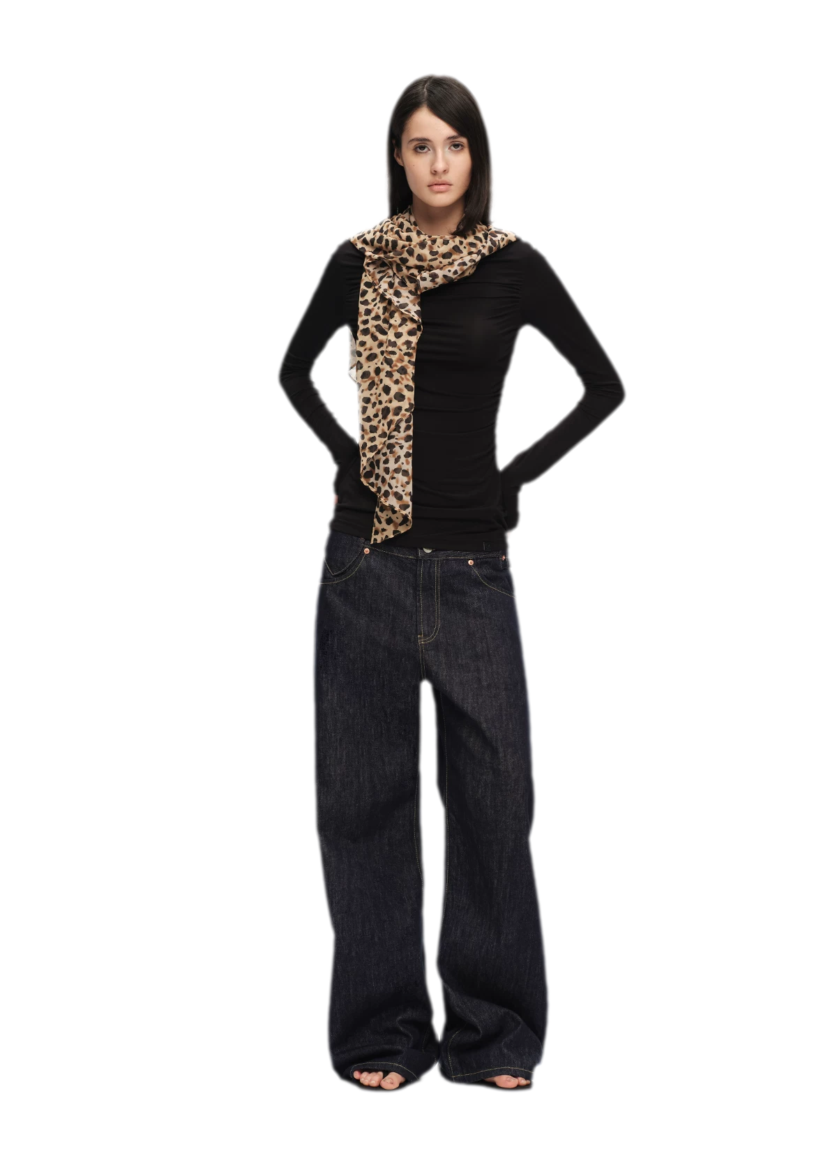 Modal Ruched Fitted Long-Sleeve T-Shirt