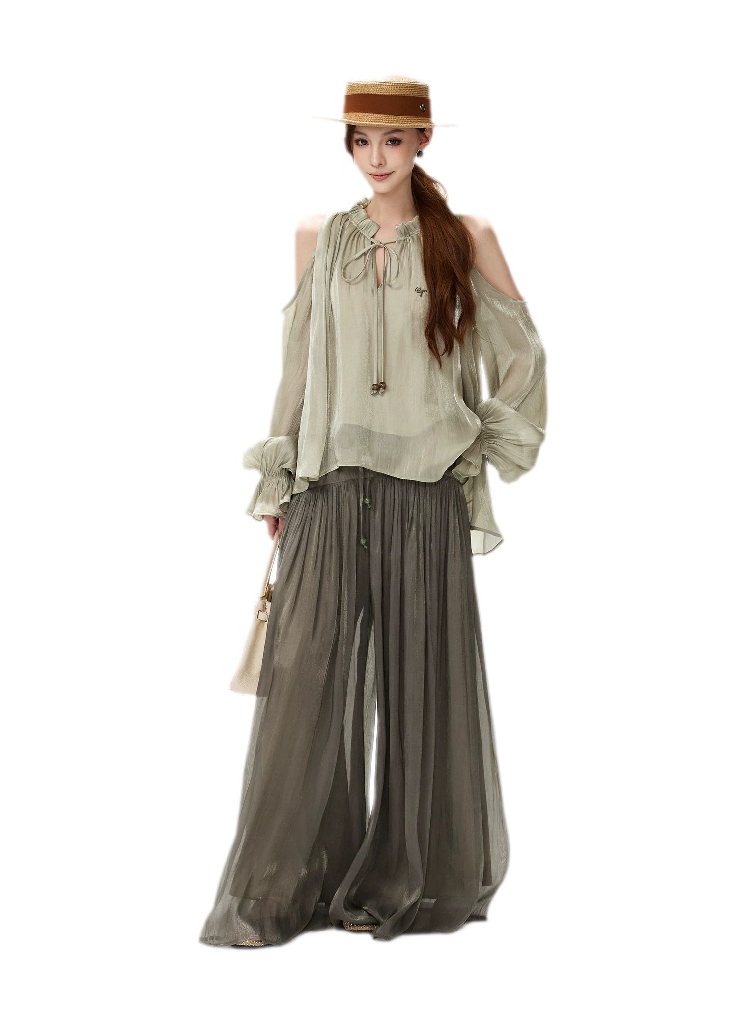 Shimmering Ruffle Cold-Shoulder Blouse