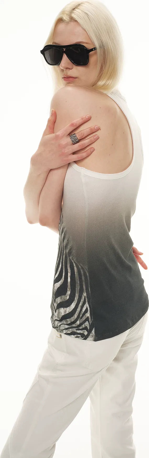Gradient Zebra Print Fitted Racerback Tank Top