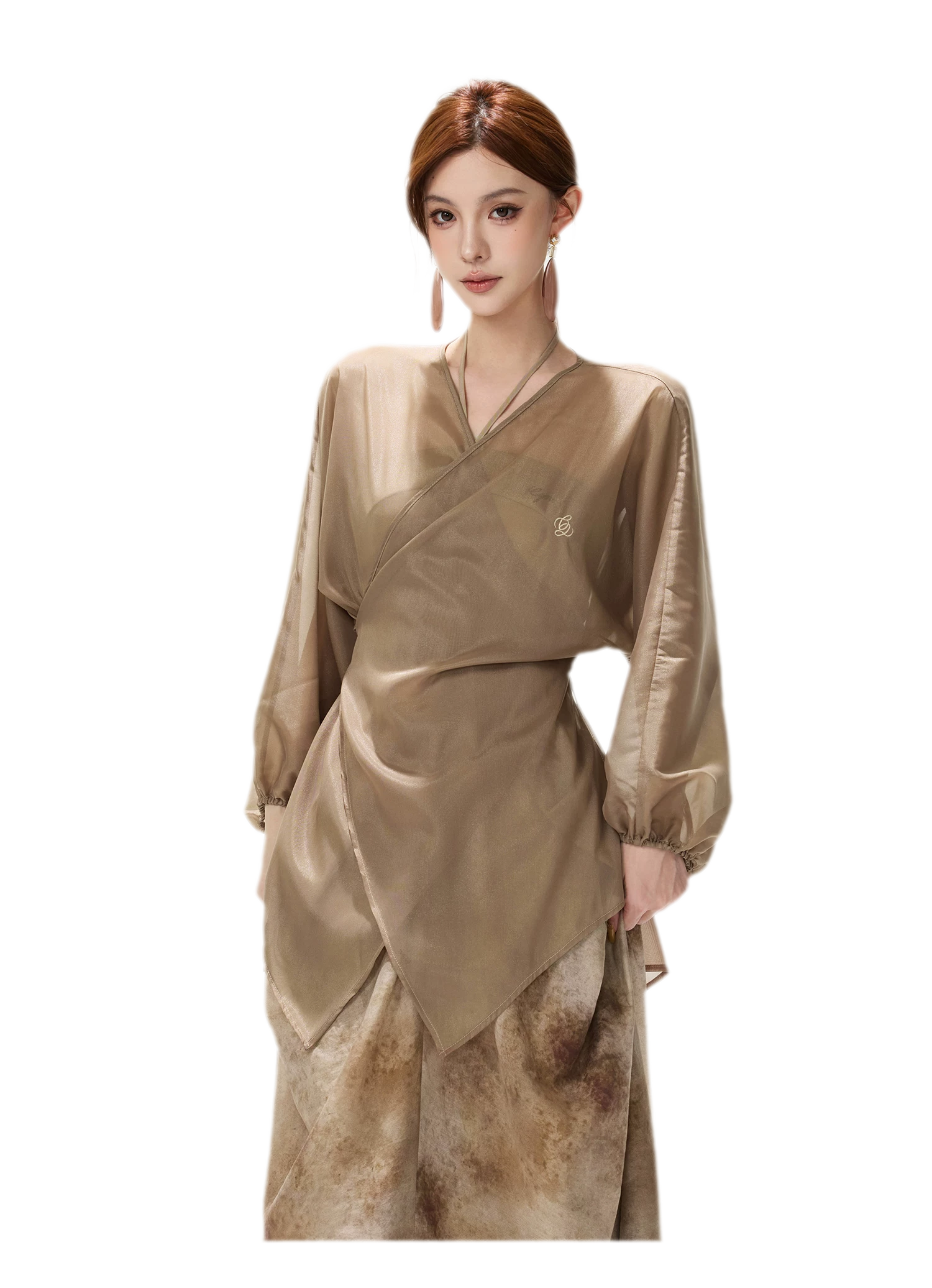 Sheer Wrap Asymmetric Blouse