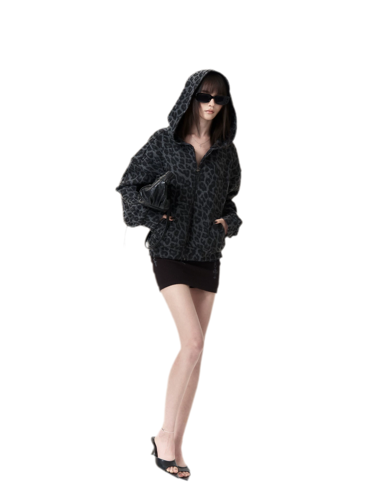 Veste sweat à capuche imprimé léopard en molleton brossé