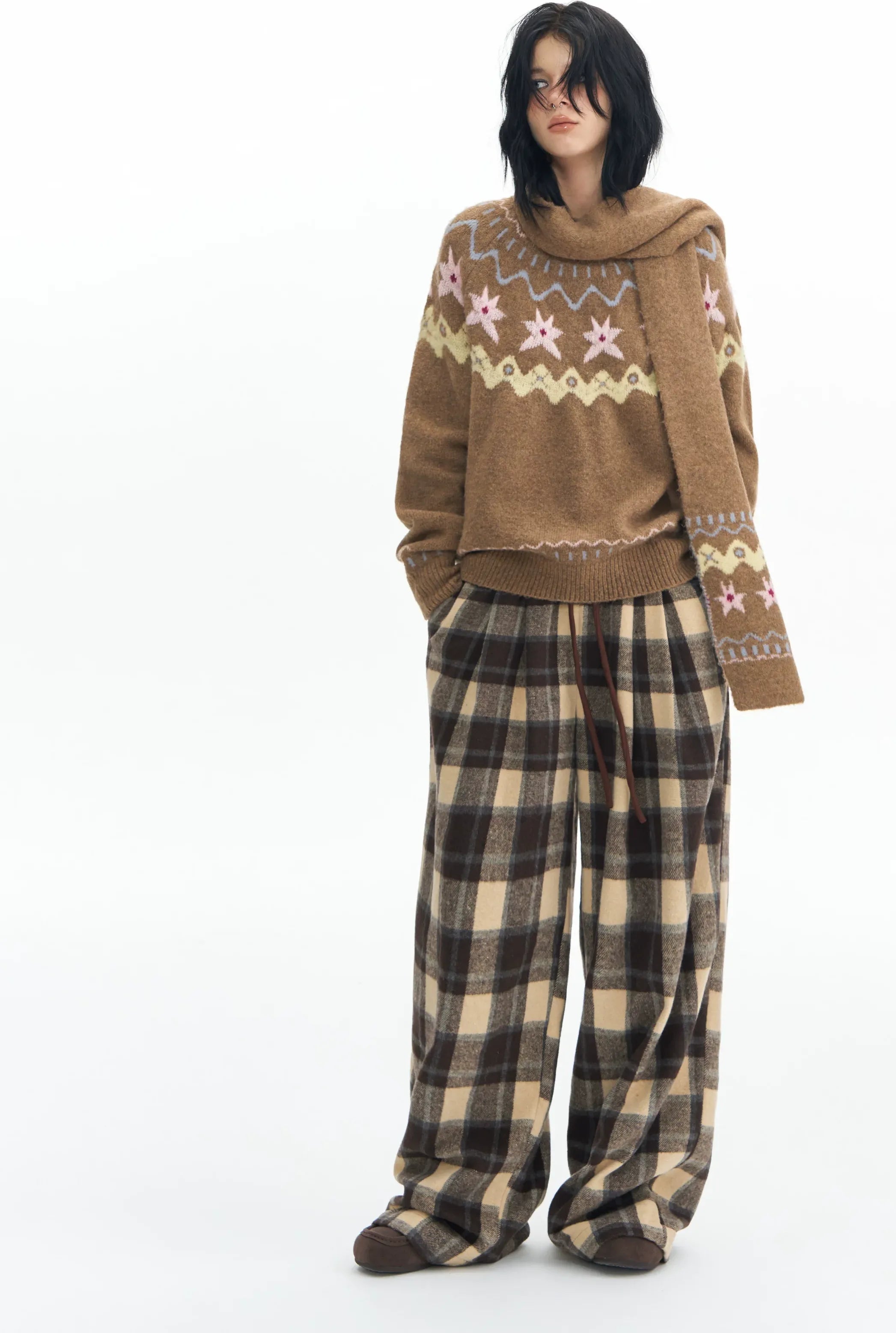 Plaid Wide-Leg Pants