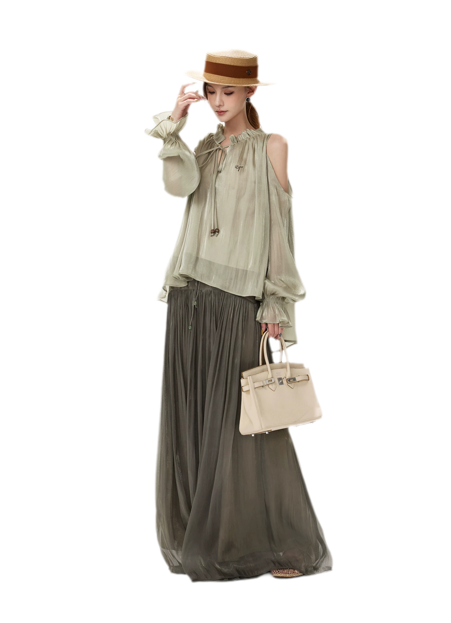 Pearlescent Crushed Chiffon Skirt-Pants