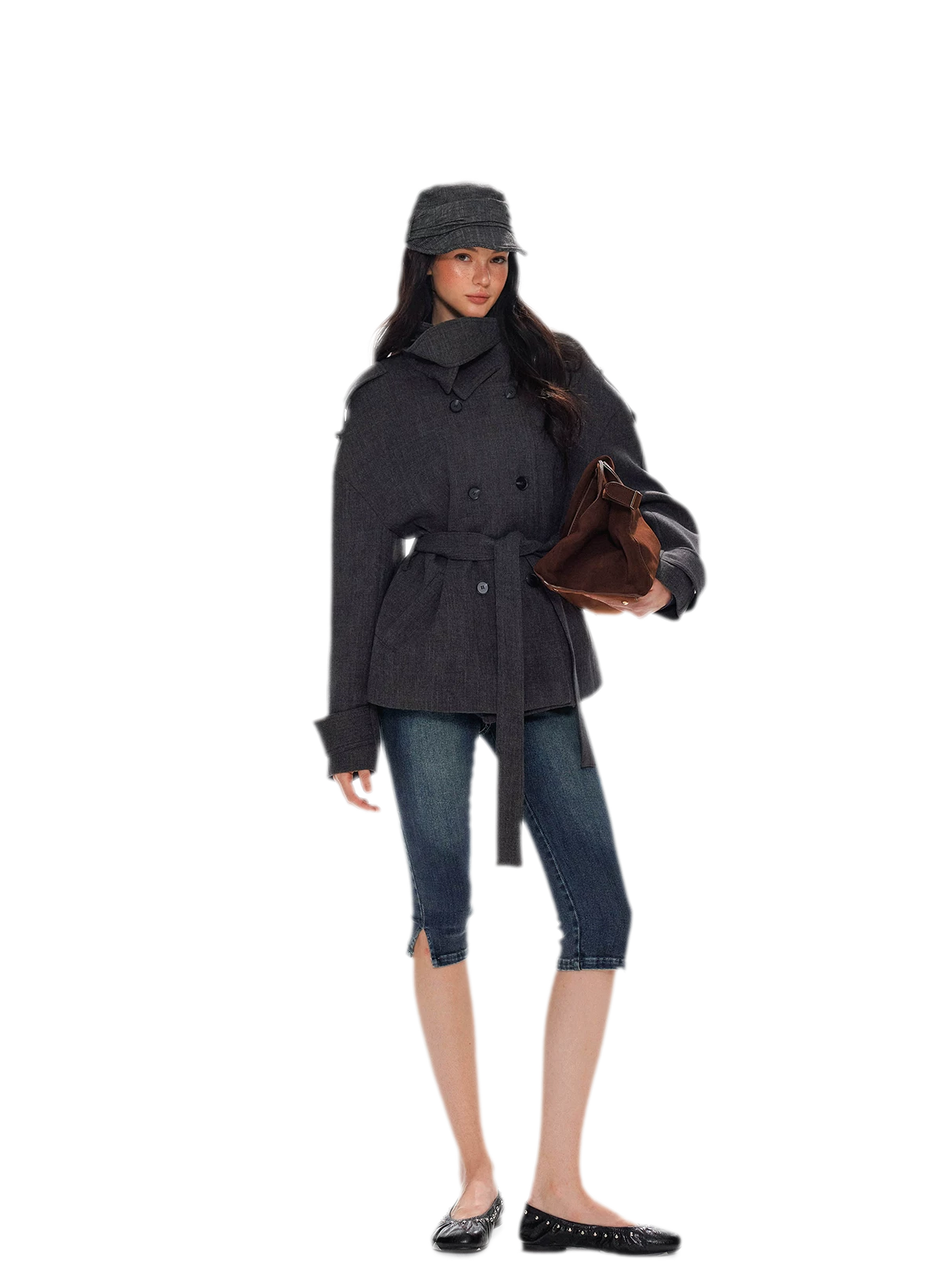 Wool Stand-Collar Belted Coat