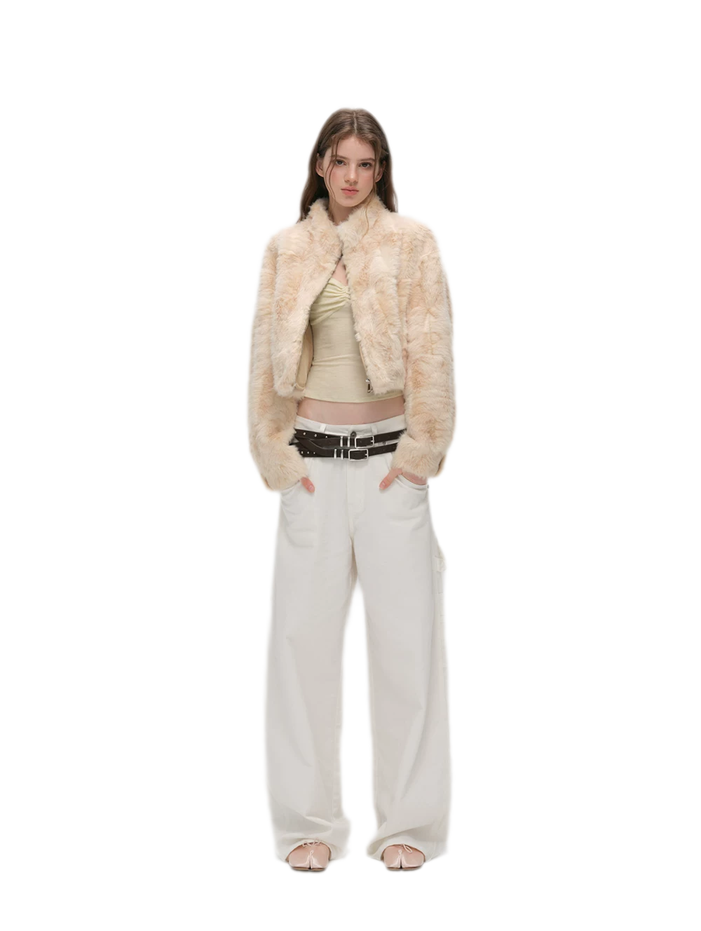 Embossed Cropped Faux Fur Jacket