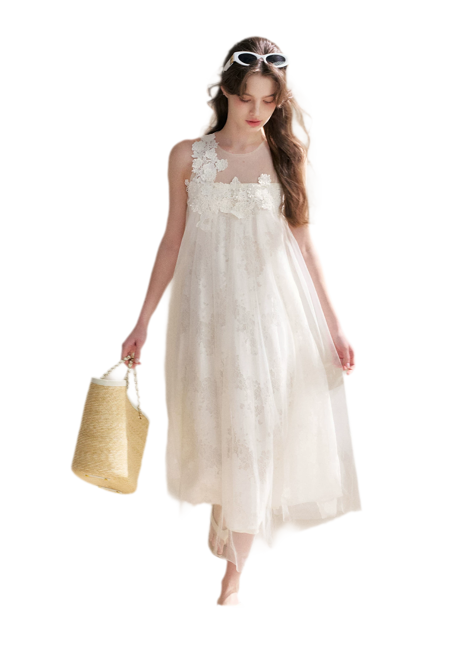 Sleeveless Mesh Lace Dress