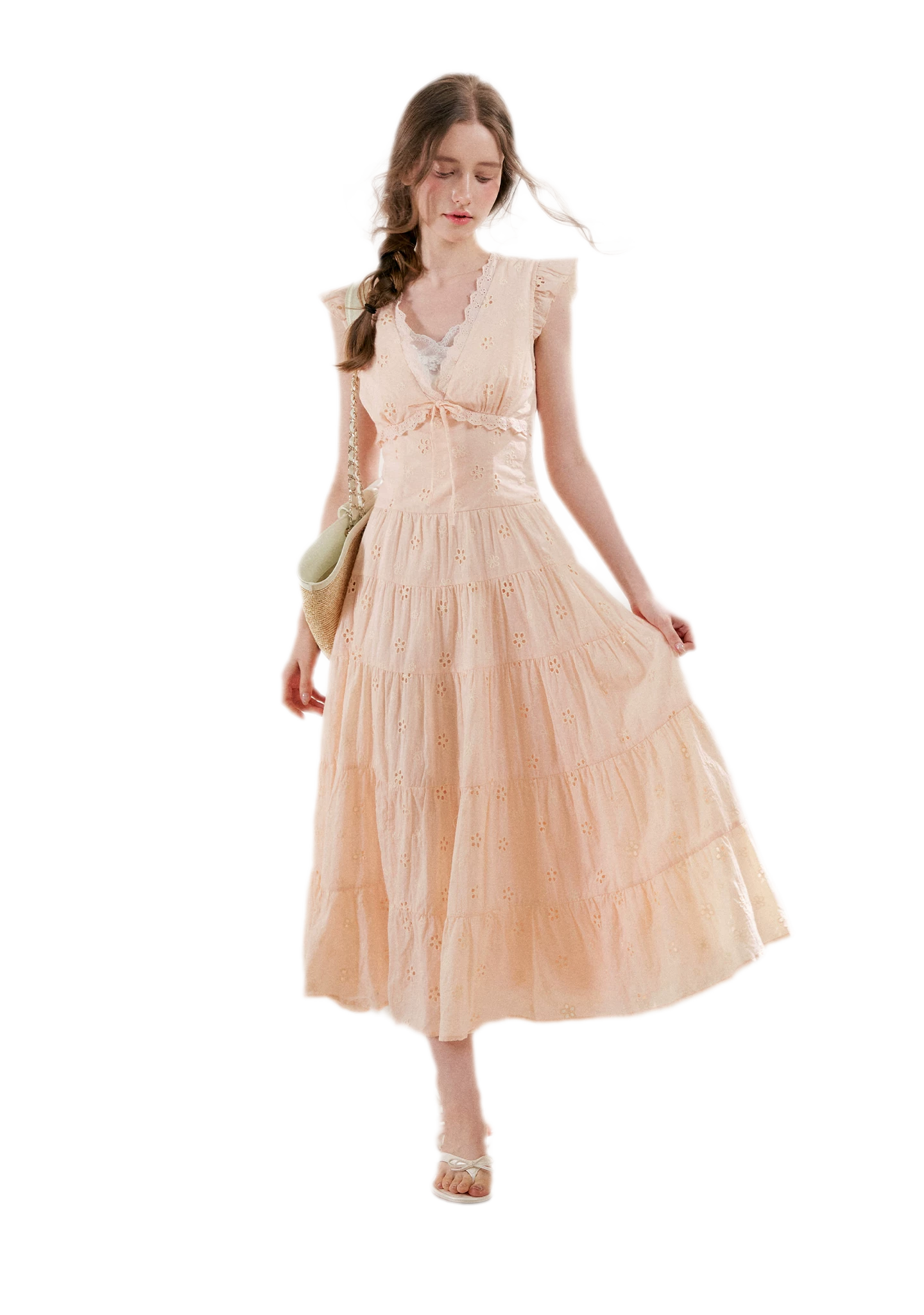 Embroidered Eyelet Tiered Dress
