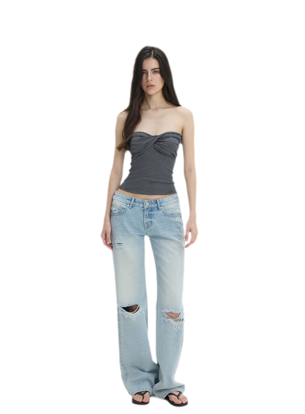 Washed Distressed Straight-Leg Jeans