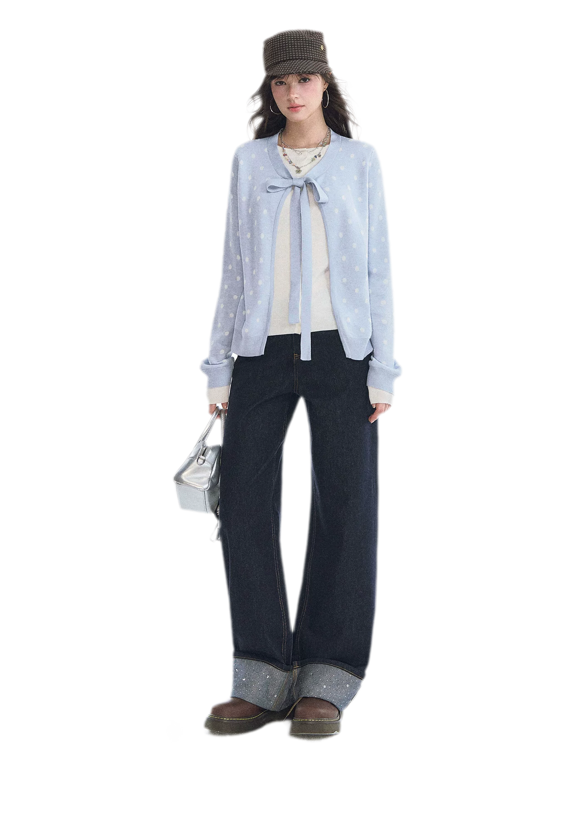Polka-Dot Tie Bow Cardigan