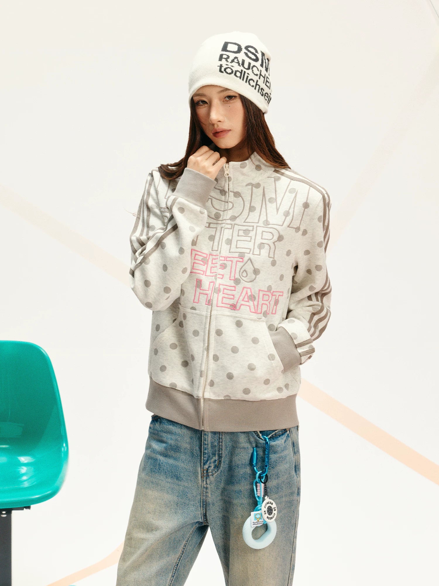 Custom Polka-Dot Stand-Collar Sweatshirt