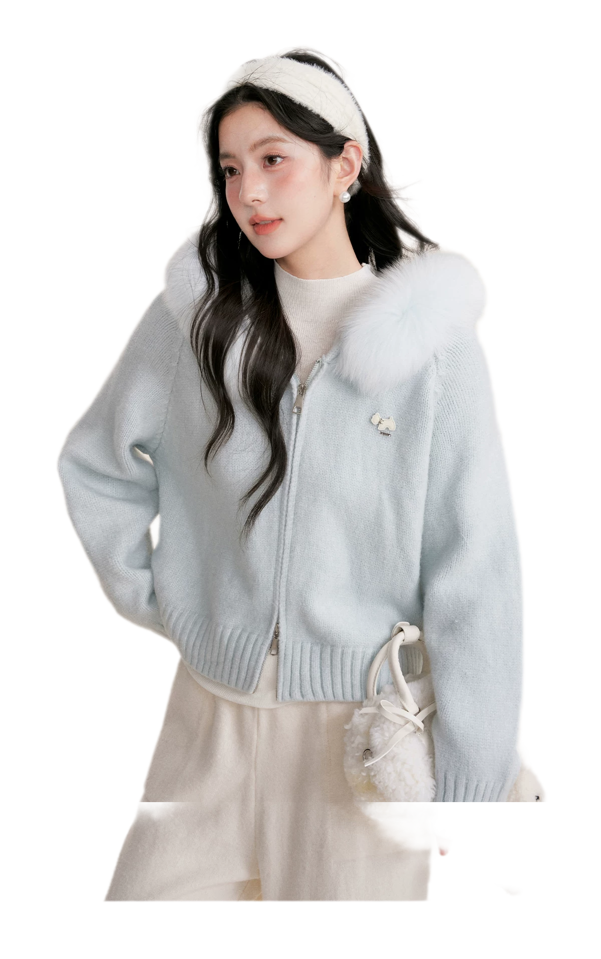 Fur Collar Knit Hoodie