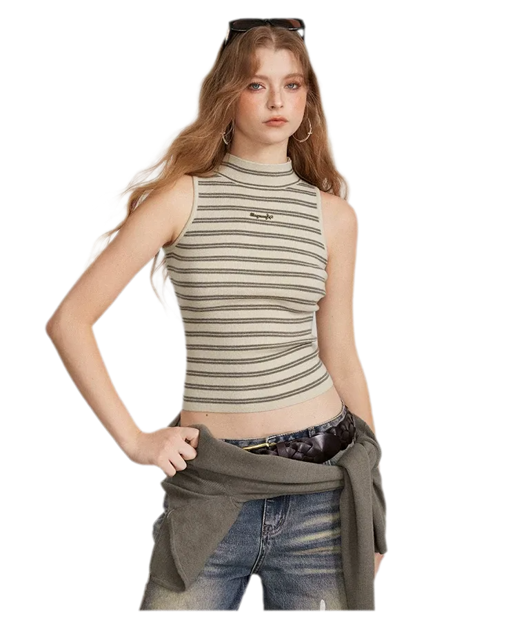 Contrast Stripe Knit Vest Set