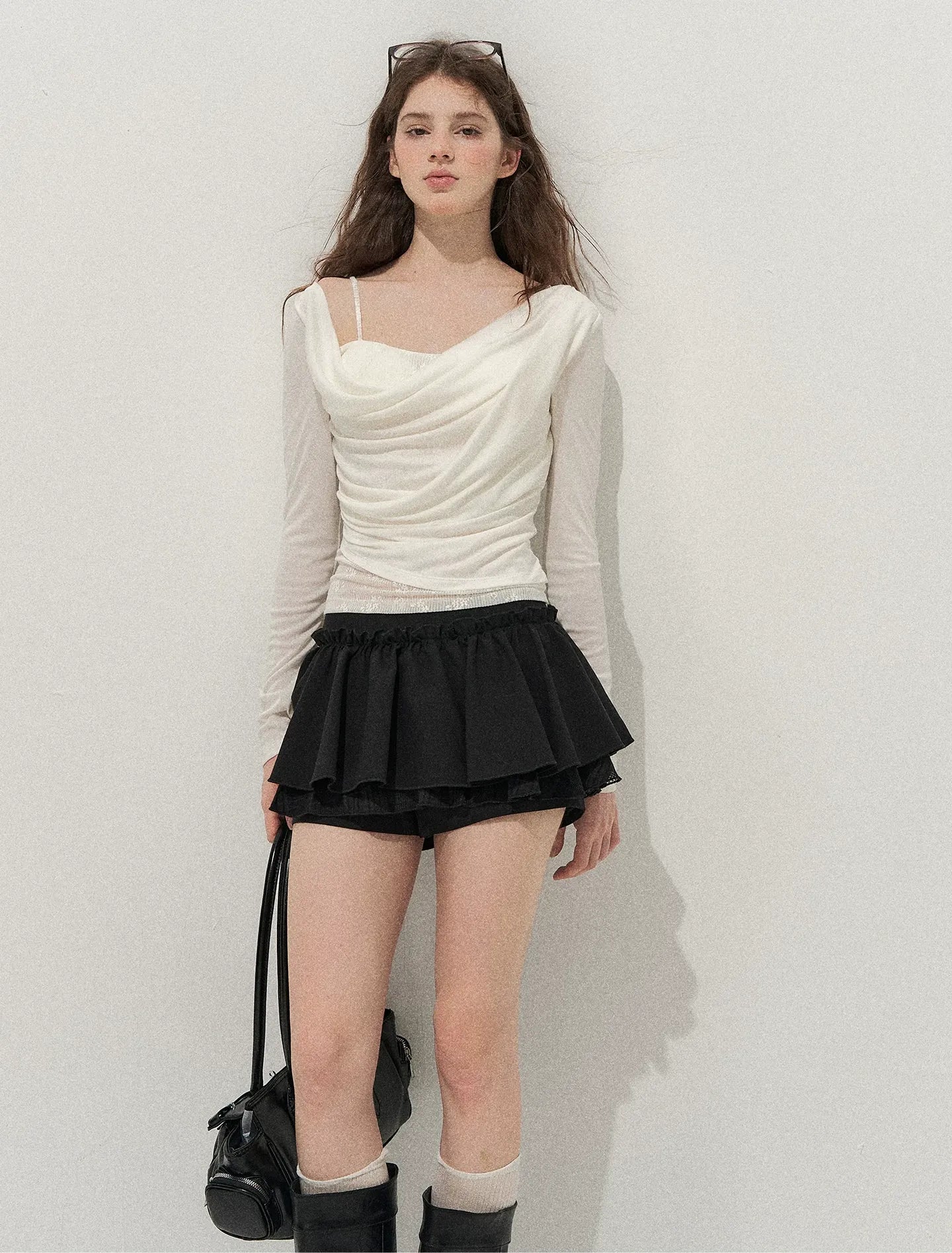 Cowl Neck Draped Long-Sleeve Tee