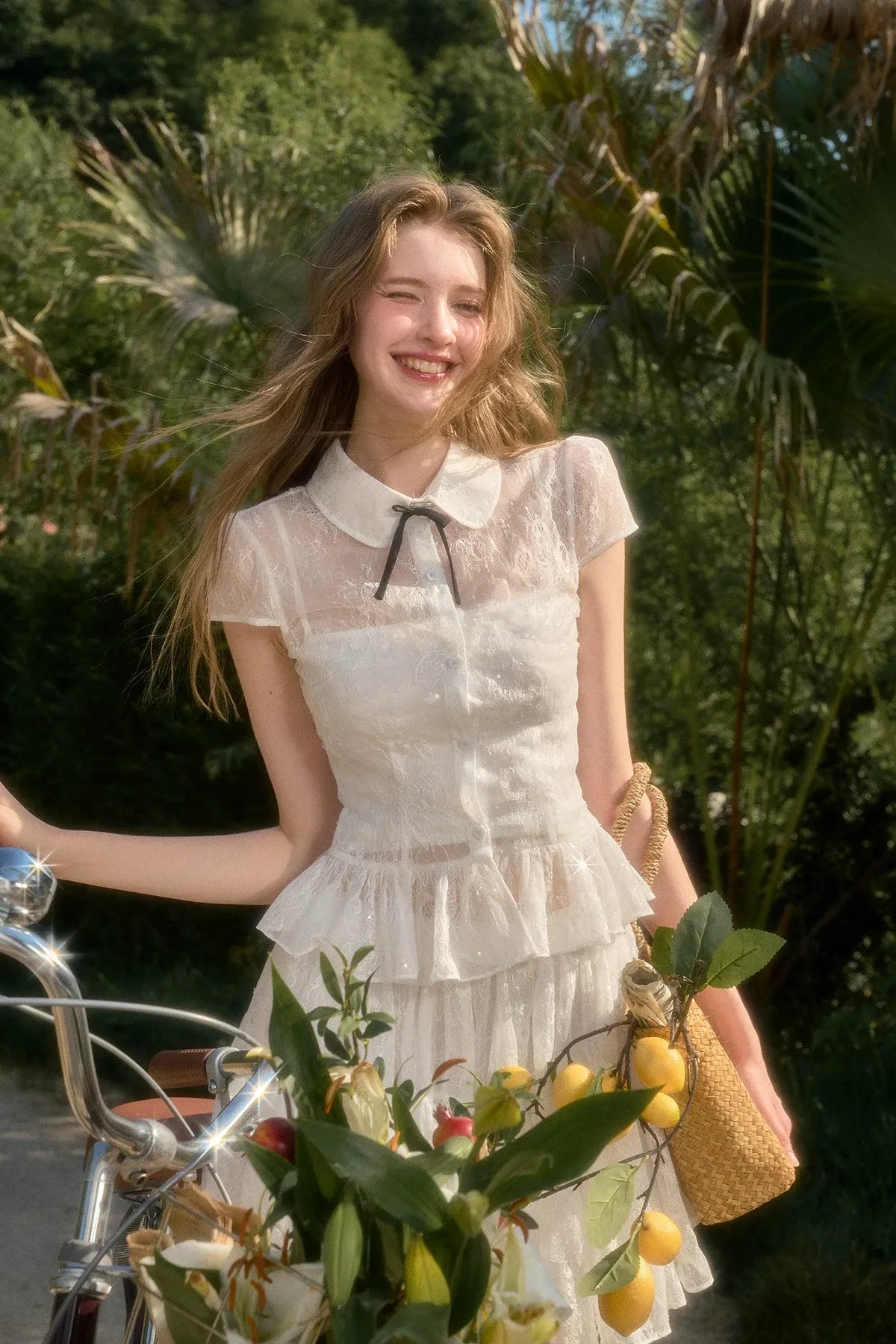 Water Droplet Lace Shirt & Skirt