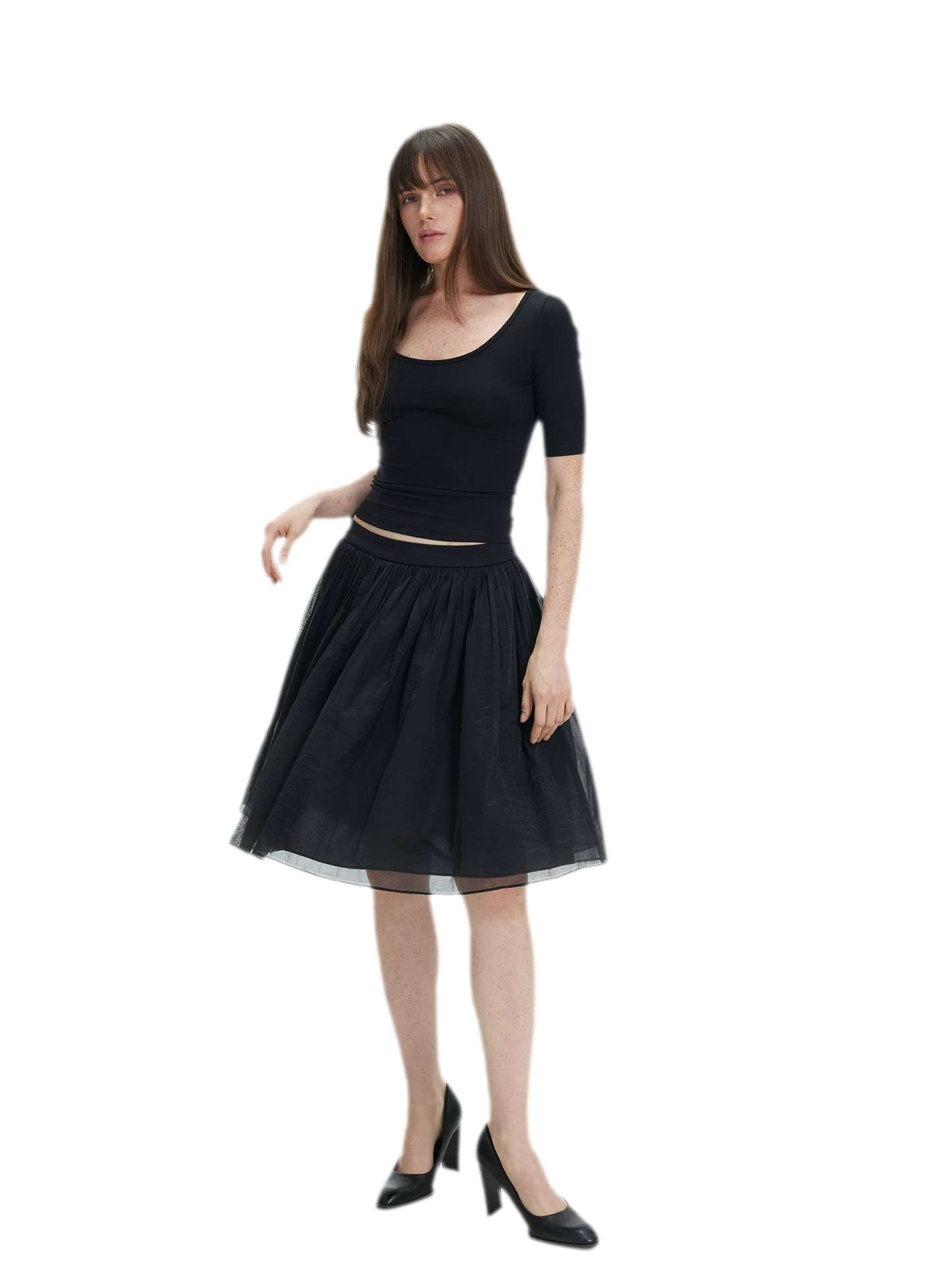 Pleated Chiffon Midi Skirt