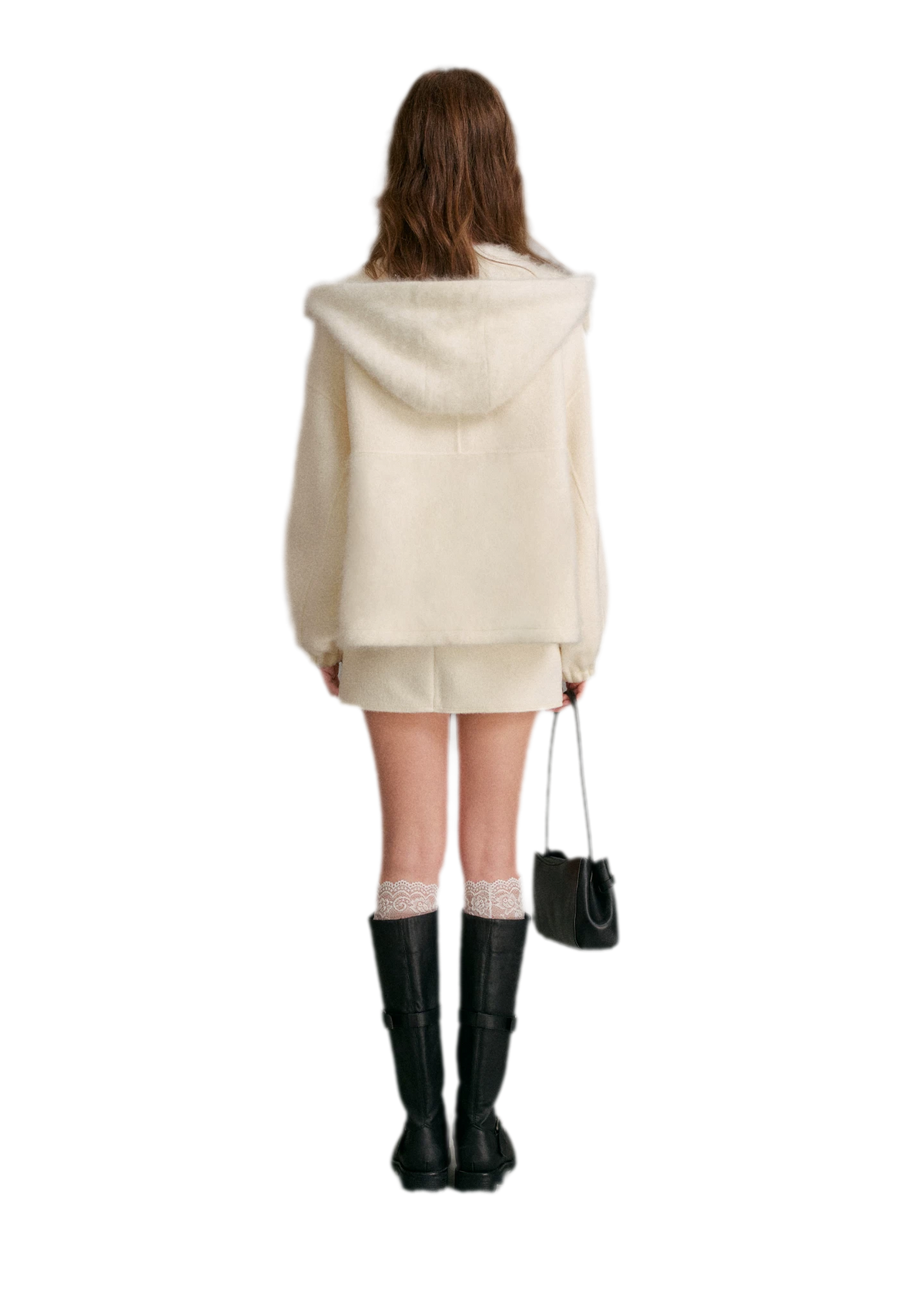 Manteau à capuche en laine double face