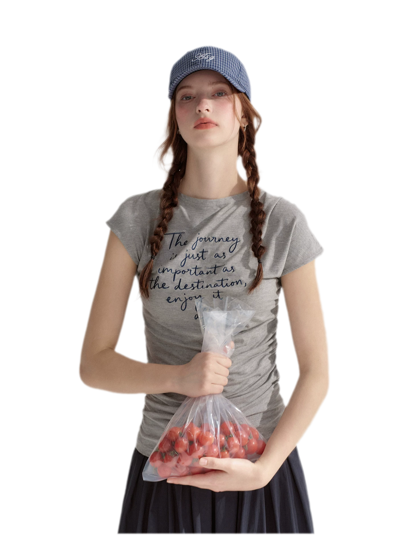 Ruched Embroidered Sleeve T-Shirt
