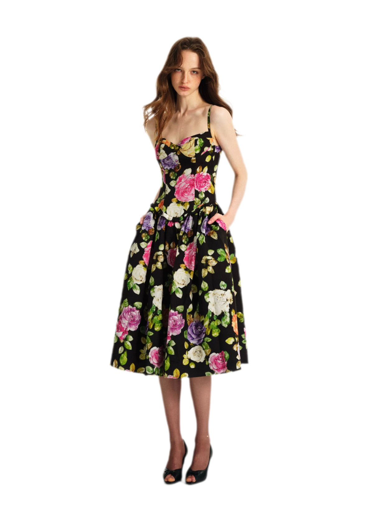 Robe en lyocell à taille marquée et motif floral