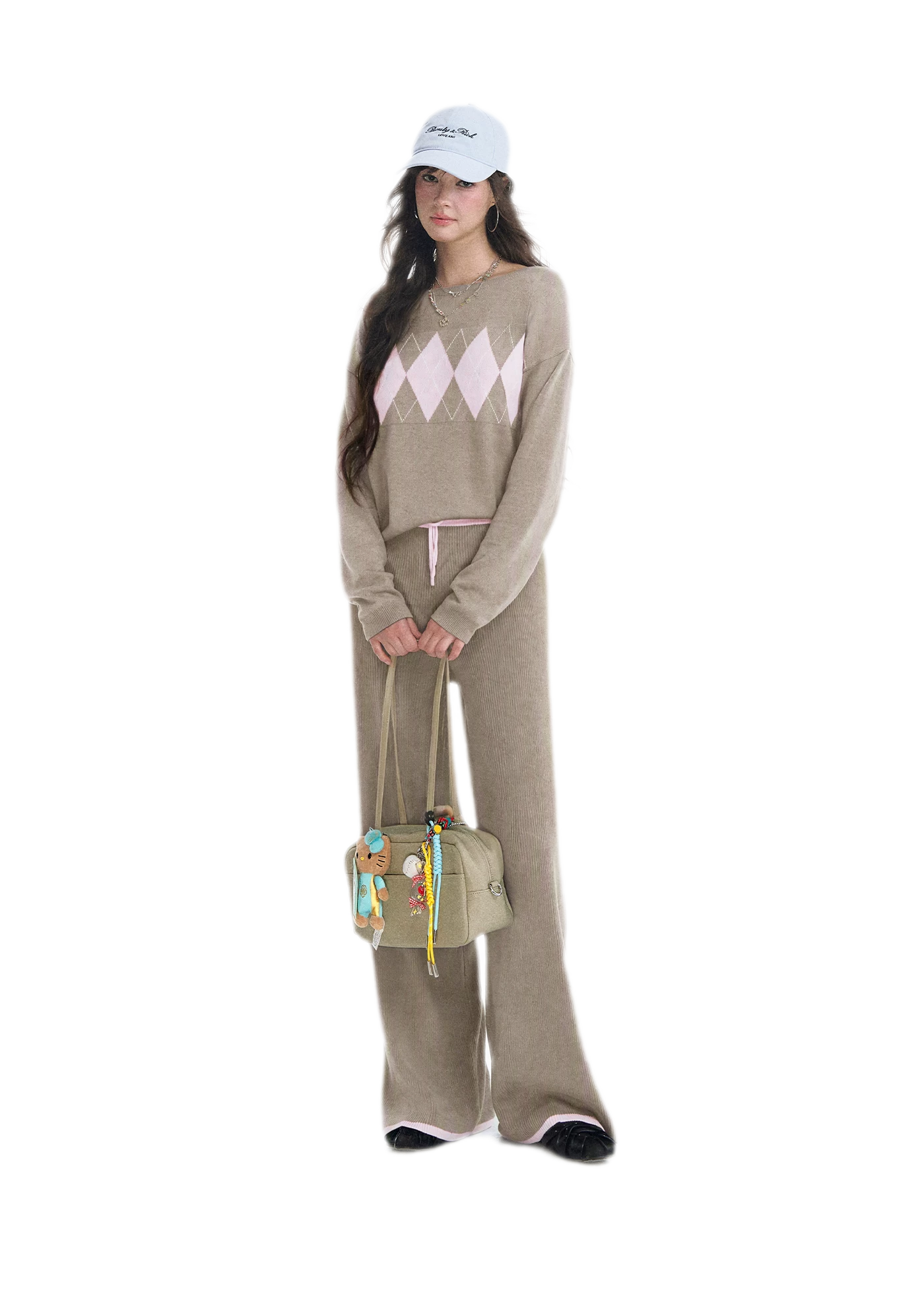 Argyle Off-Shoulder Knit Set