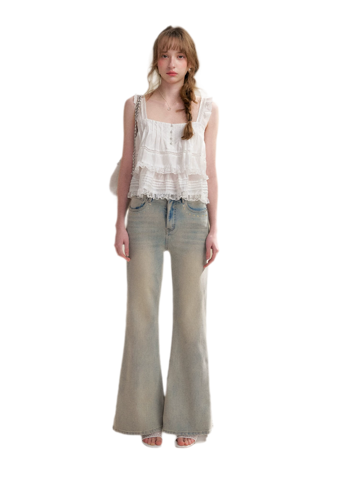 Five-Petal Sequin Flare Jeans