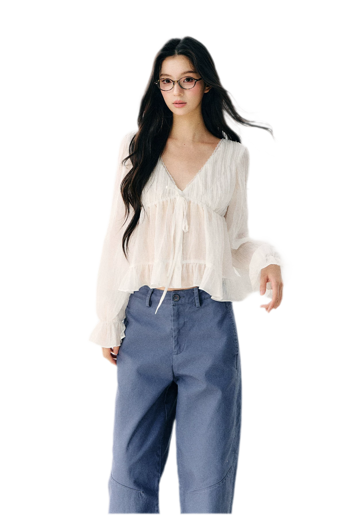 V-Neck Ruffle Chiffon Blouse