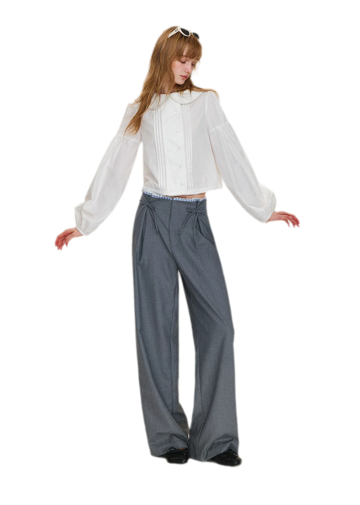 Plaid Lace Waistband Straight Pants