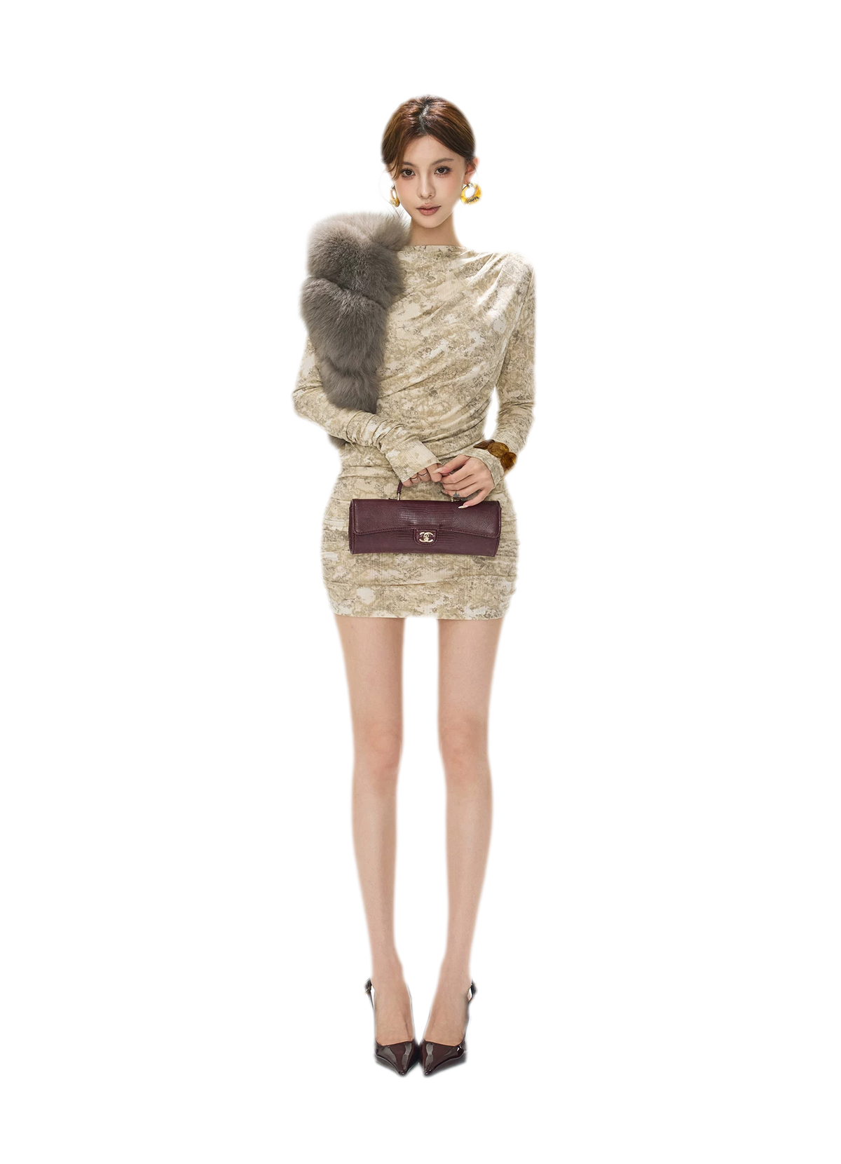 Ruched Printed Bodycon Mini Dress