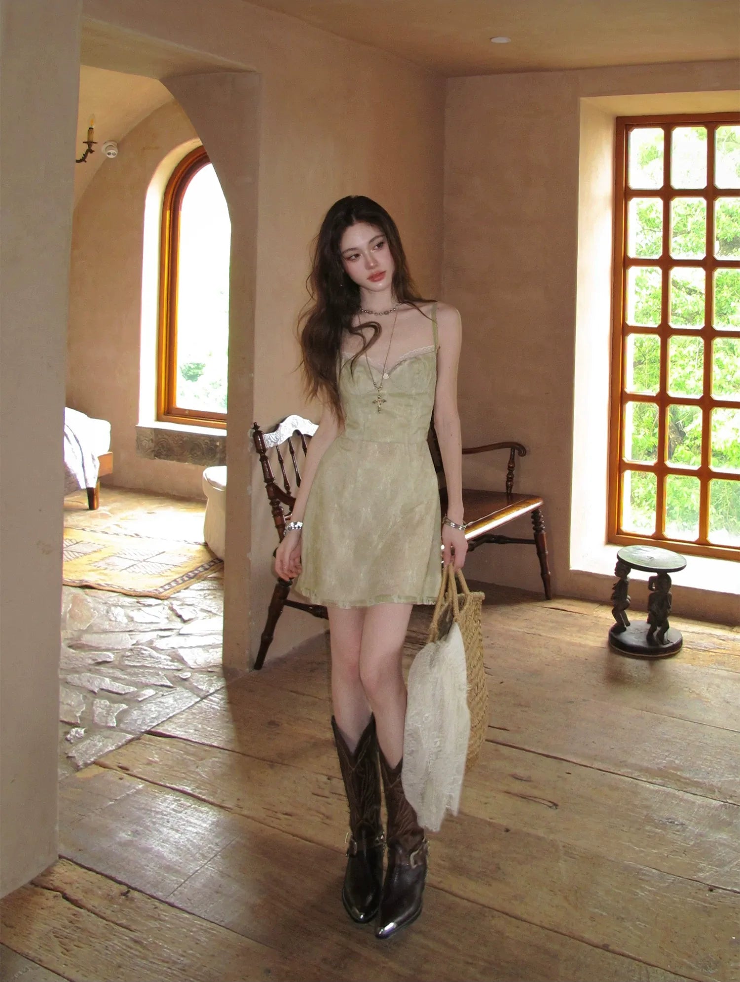 Sage Lace Mini Dress