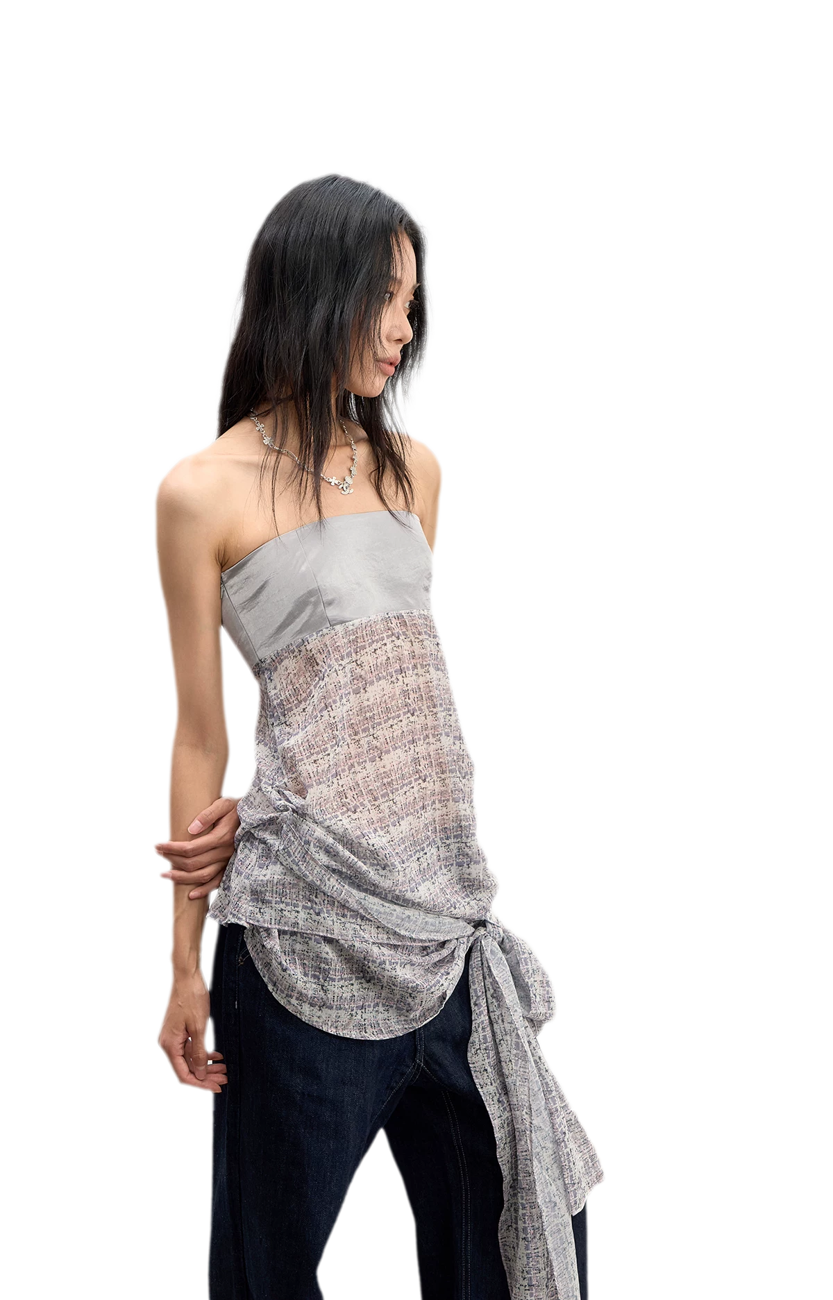 Satin Contrast Strapless Tie Top