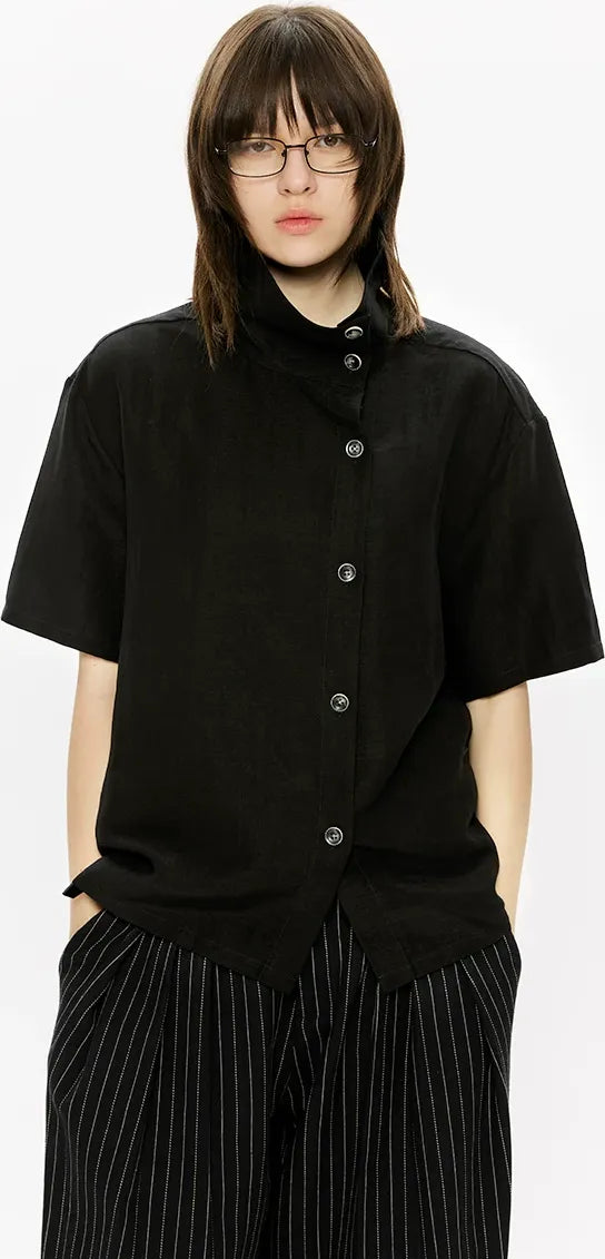 Lyocell Linen Stand Collar Shirt