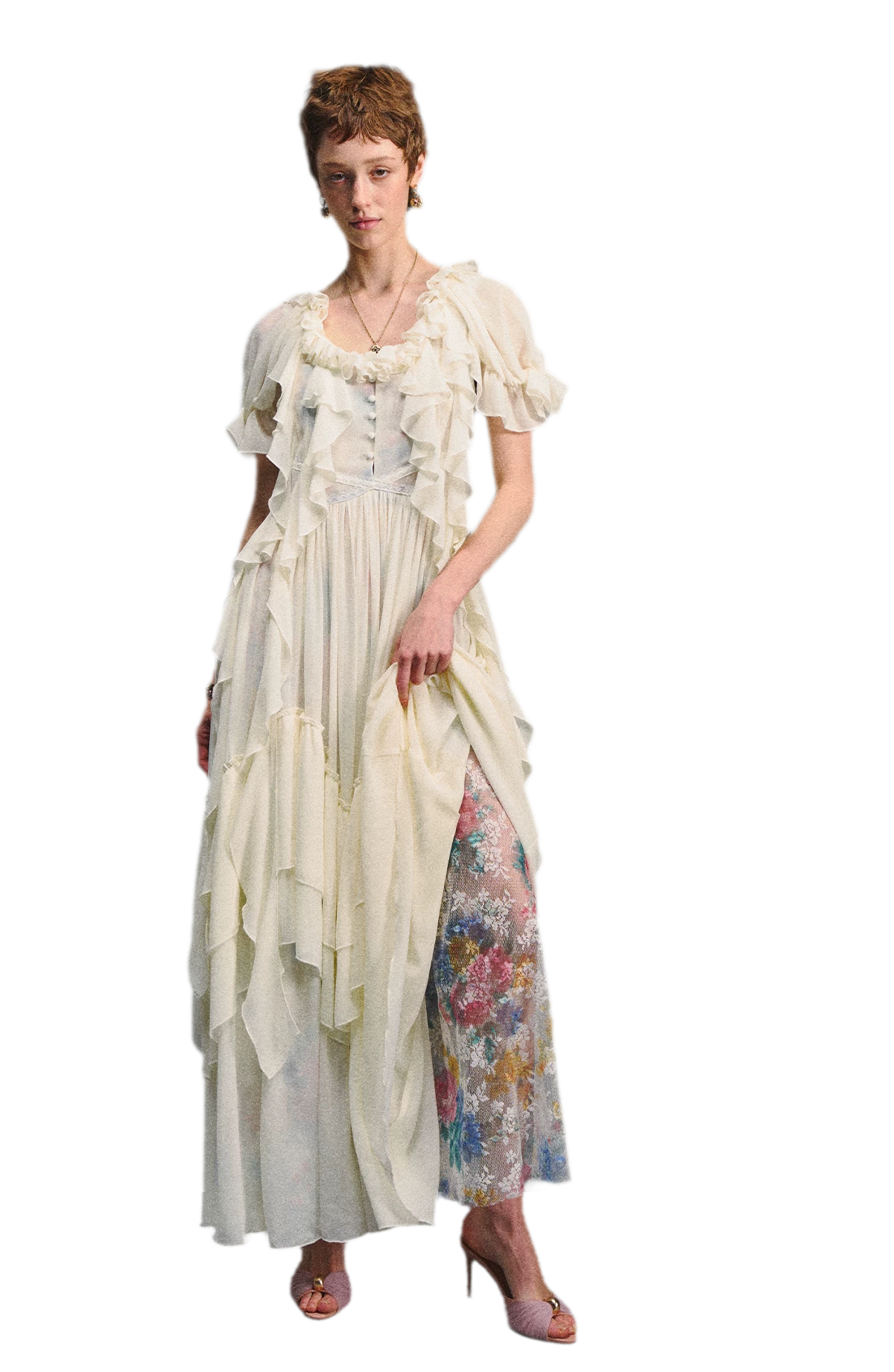 Ruffled Lace Chiffon Dress