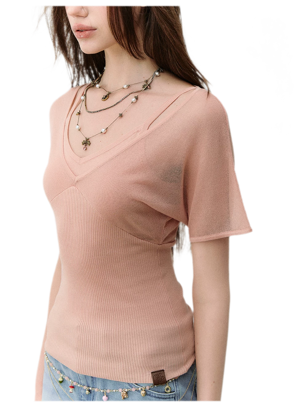 Layered Ribbed V-Neck Tee