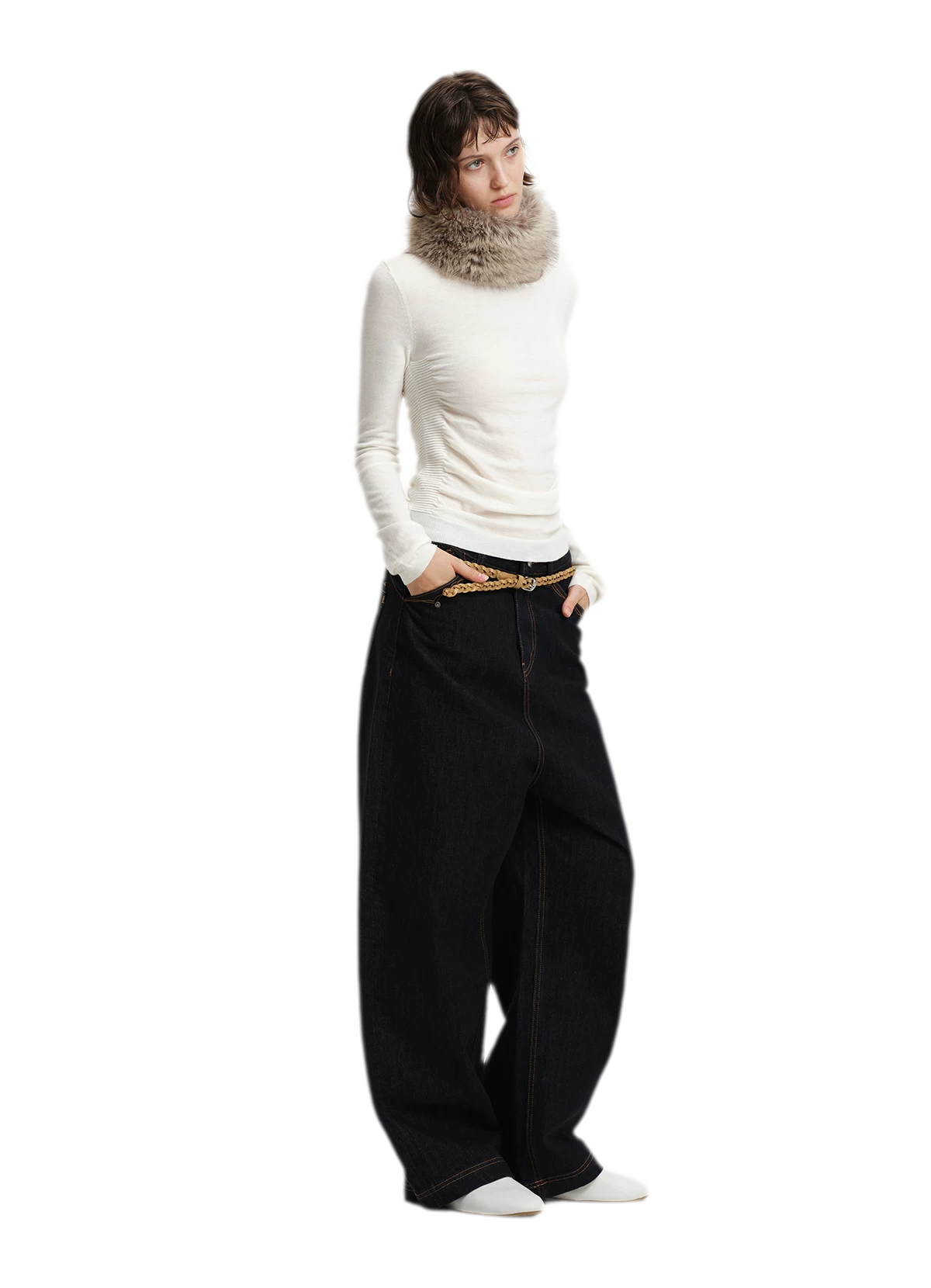 Top in maglia slim arricciato in lana