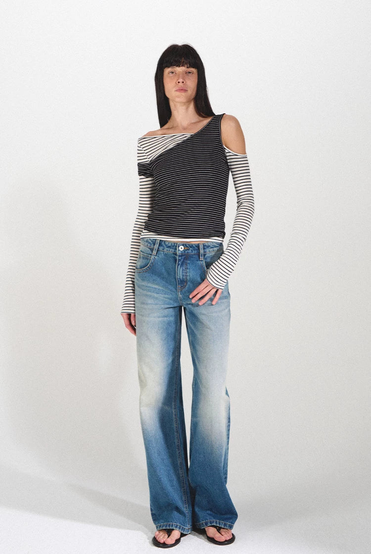 Vintage Straight Loose Fit Jeans with 3D Cat