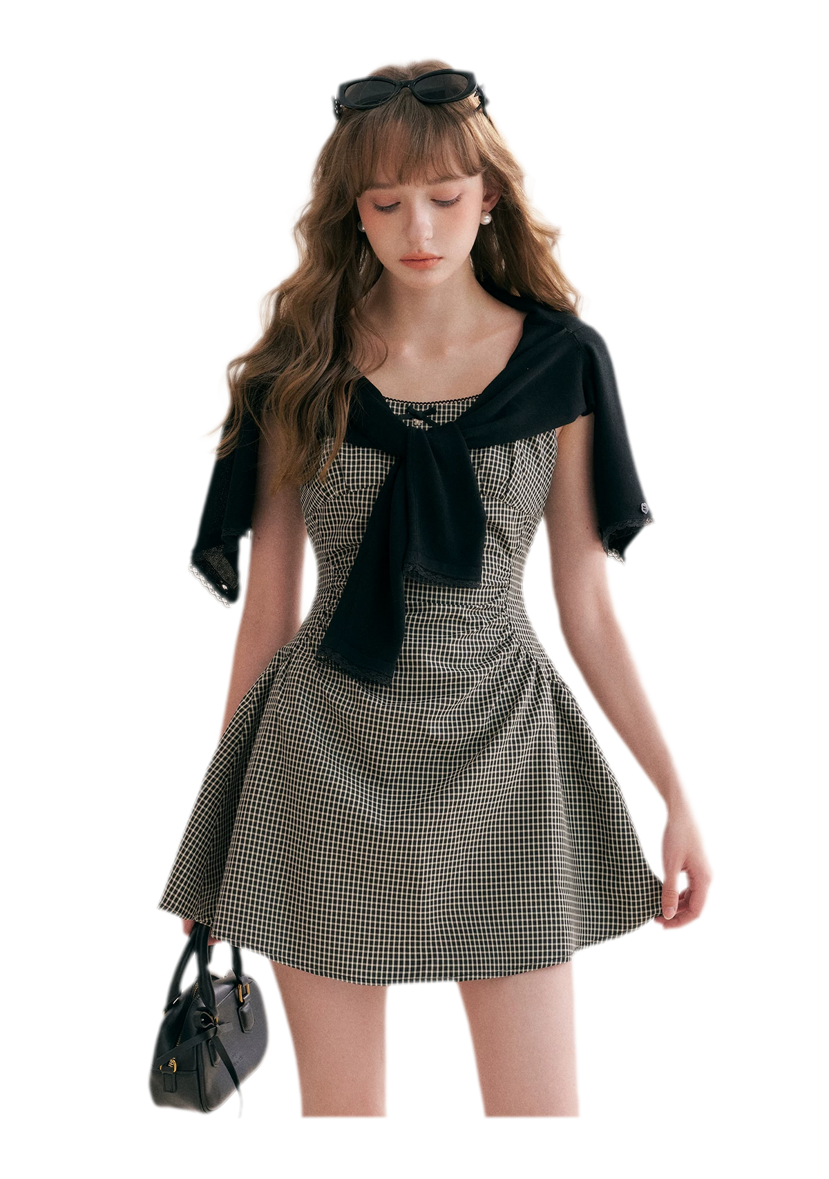 Hand-Pleated Ruffle Check Dress