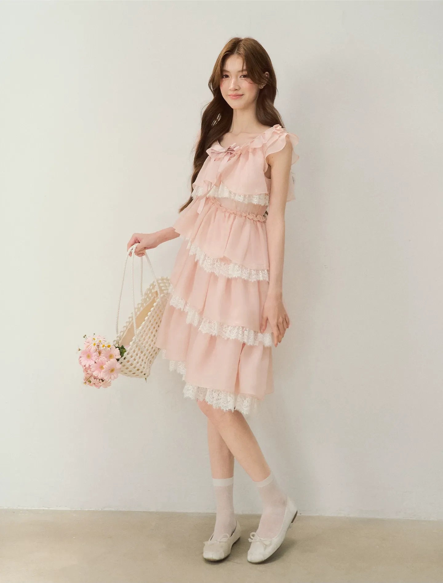 Ruffle Bow Lace Dress