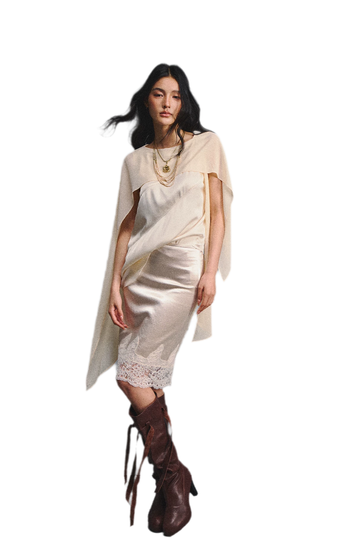 Sleeveless Satin Lace Set