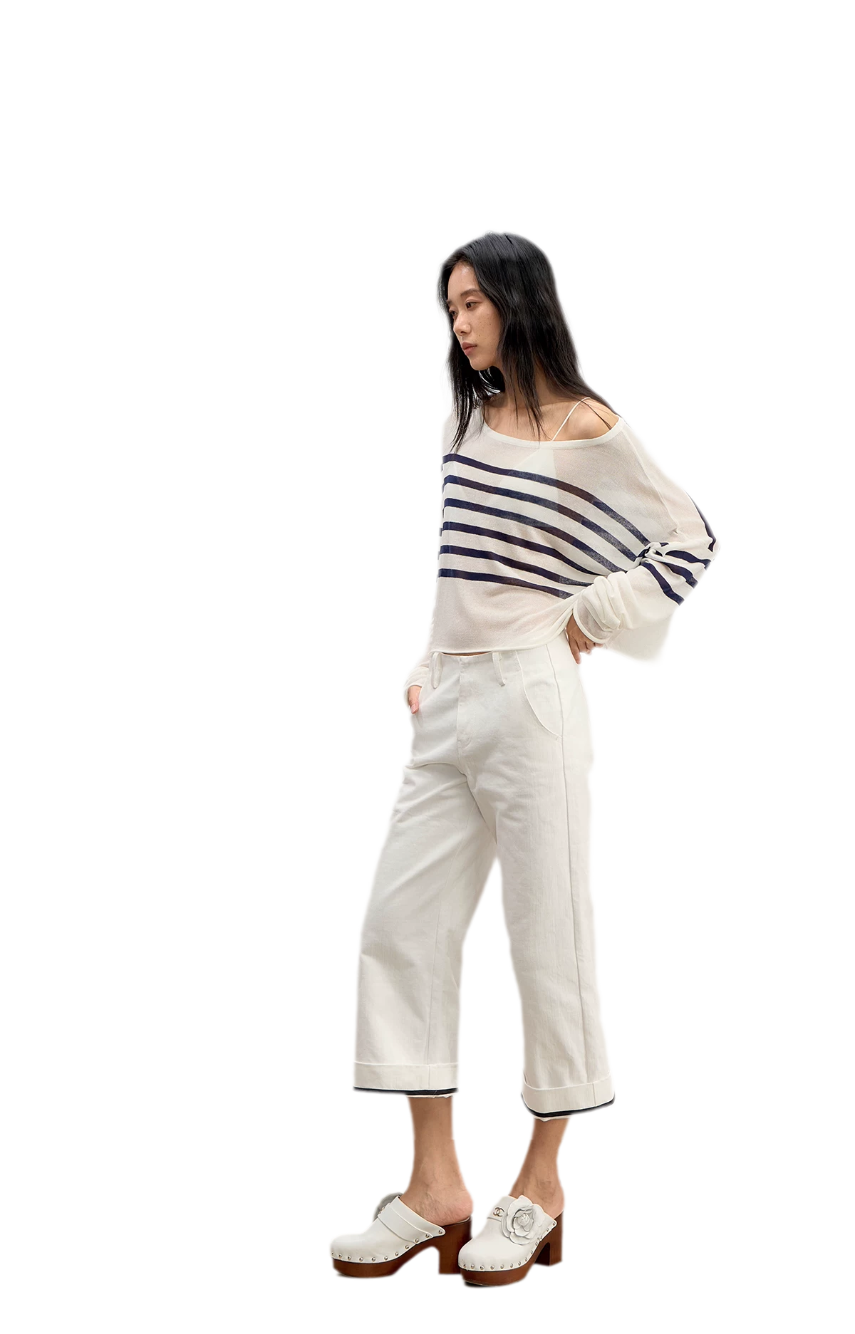 Maglia a righe con spalla obliqua