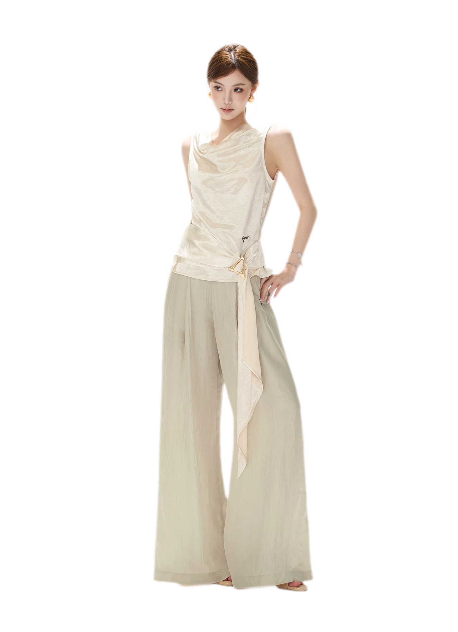 Draped Satin Cowl Top
