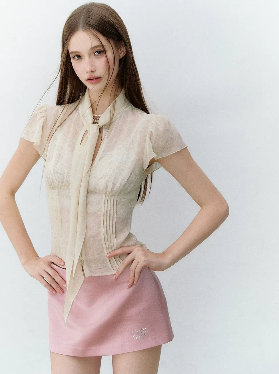 Luminous Focus Heart Rhinestone Acetate Satin Skirt